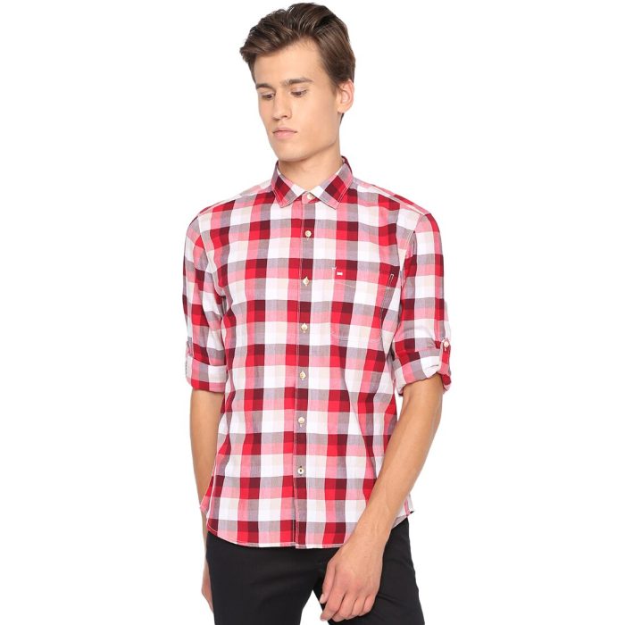 Mens red check dress shirt