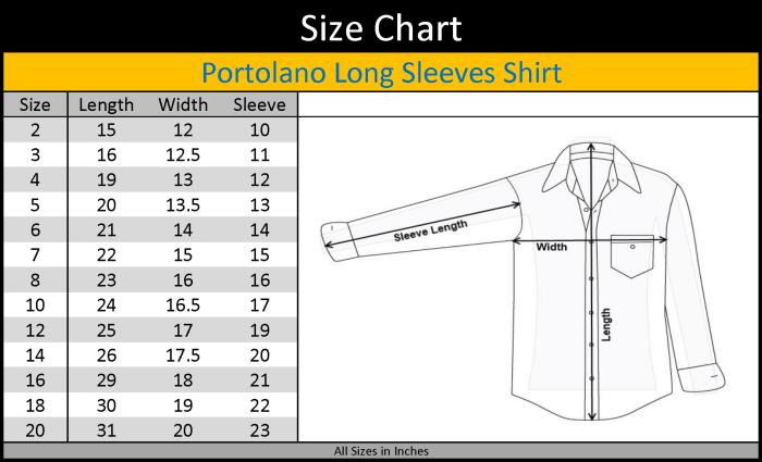 Mens dress shirt size chart