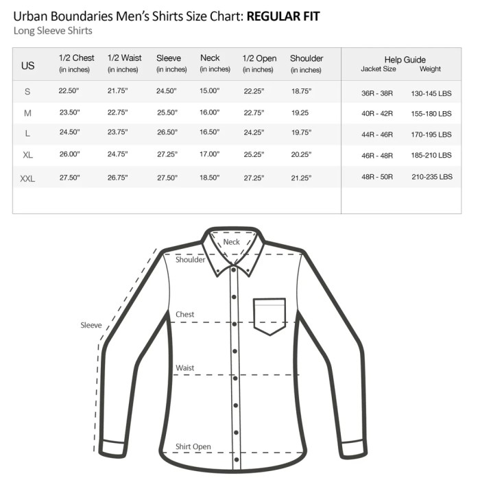 Mens dress shirt size chart