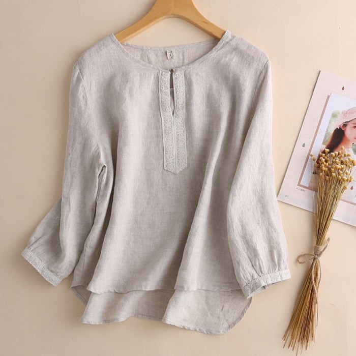 Women linen blended long-sleeve shirt dress