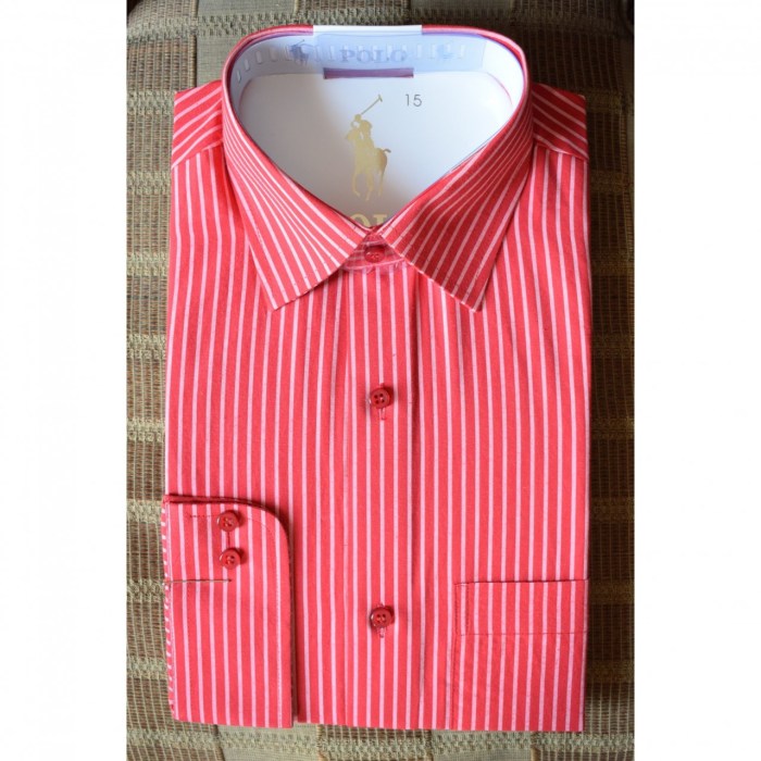 Mens white dress shirt with red stripes